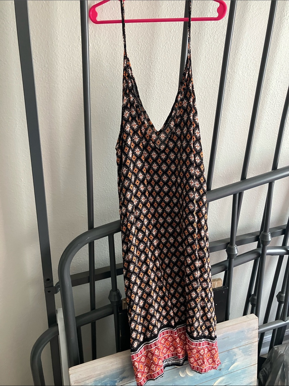 SHEIN Black Maxi Dress with Coral Geometric Hem
